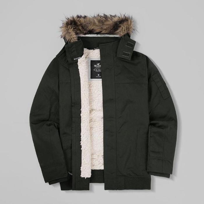 Faux Fur Hood Hollister Bomber Jacket Men Bomber Jacket Hollister