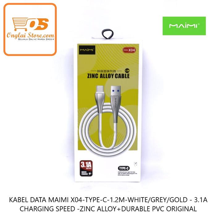 KABEL DATA MAIMI X04-TYPE-C-1.2M-WHITE/GREY/GOLD - 3.1A CHARGING SPEED -ZINC ALLOY+DURABLE PVC ORIGINAL
