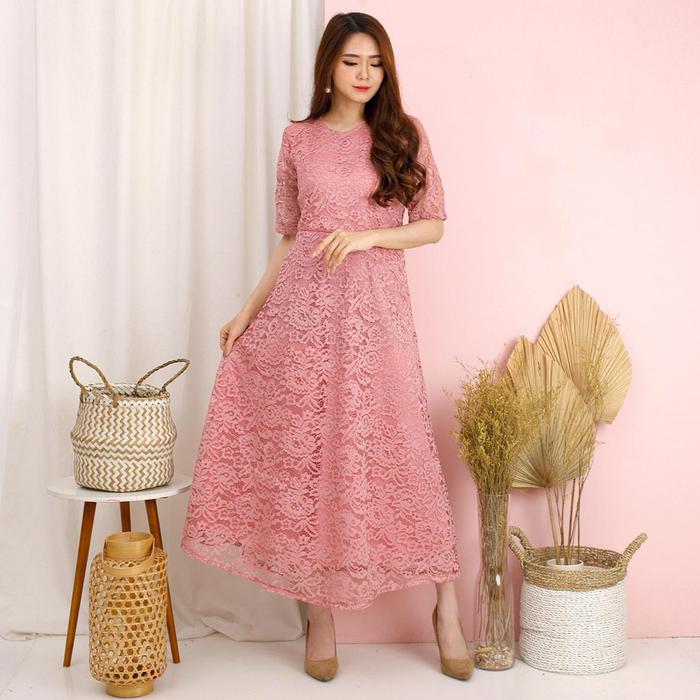 Gambar LONG DRESS BRUKAT BROKAT TULANG BROKAT CORD TIMBUL DRESS PESTA MURAH - DUSTYPINK dari cek.ot.cek.ot undefined Tokopedia