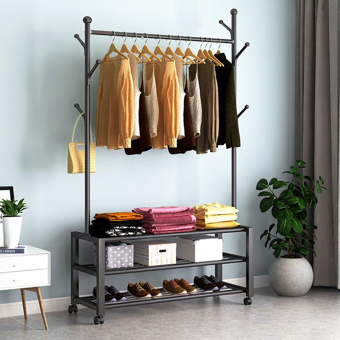 Jual (Hot) Coat Rack Rolling Clothes Garment Closet Shoe Shelf Hat