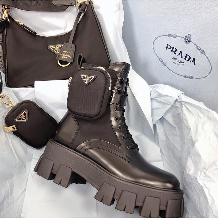 Unik Prada Brushed Rois Leather And Nylon Monolith Boots Black Limited