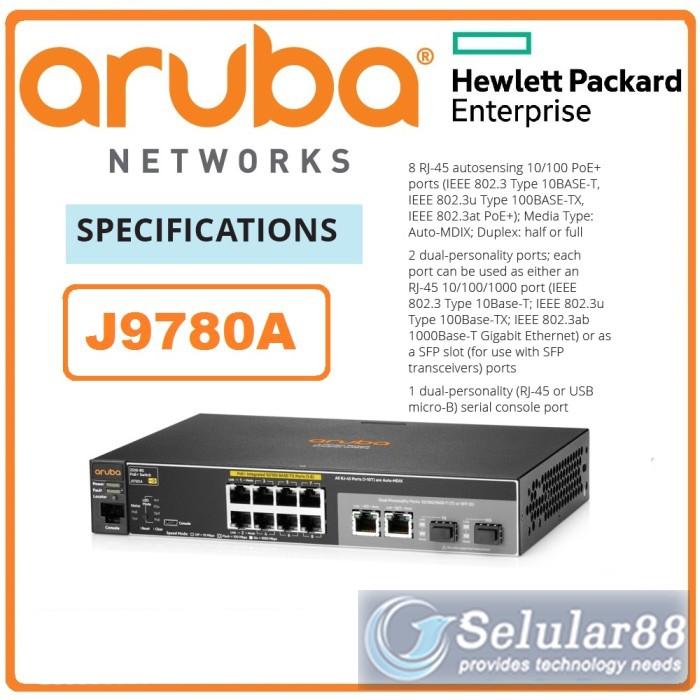 Switch Aruba 2530-8 PoE+ J9780A 8 Ports PoE + 2 Ports SFP Gigabit, Occasion