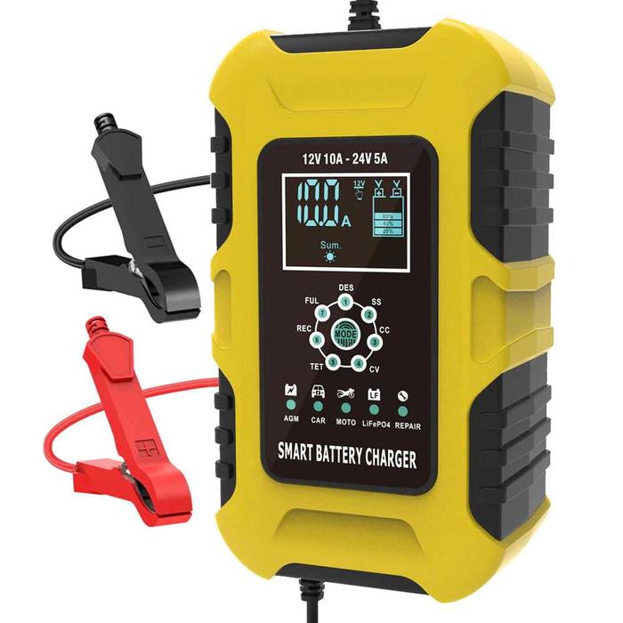 Gambar FOXSUR Charger Aki Mobil Motor LCD 12V/24A 10A 6-180Ah - FBC122410D - Kuning dari R45YASHOP undefined Tokopedia