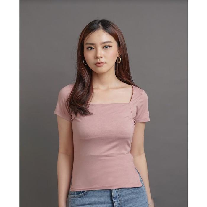 Gambar REGINA Top Kaos Wanita Korean Style Baju Atasan Wanita - DUSTY PINK, XL dari theshoppingxv undefined Tokopedia