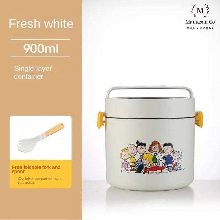 Gambar Snoopy Stainless Steel Insulated Lunch Box | Rantang Makanan - White-1layer dari Mamasan Co Homewares Jakarta undefined Tokopedia