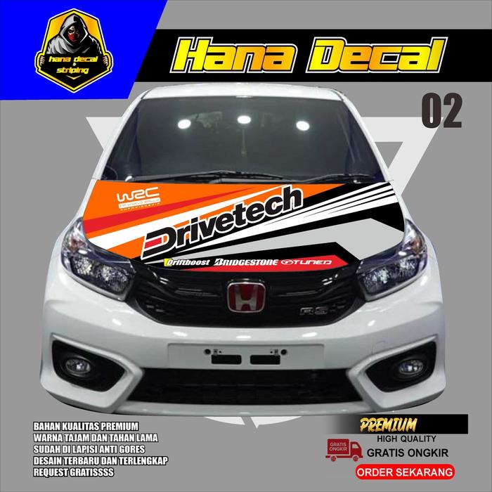 Gambar STIKER DECAL KAP MESIN MOBIL BRIO STRIPING KODE 02 Ag - Orange, TANPA LAMINASI dari 22decal_NEW undefined Tokopedia