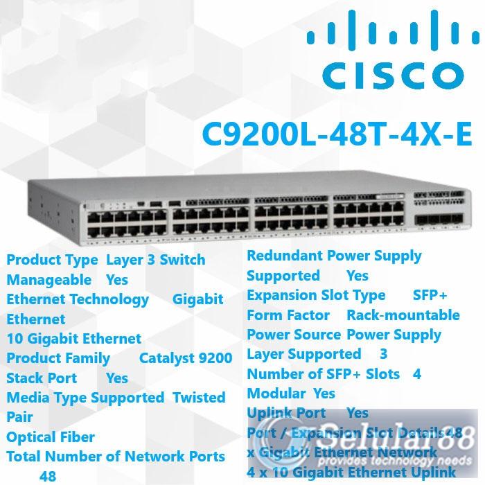 Promo Cisco C9200L-48T-4X-E Catalyst 48Port Data 4x10G Switch Hub ...