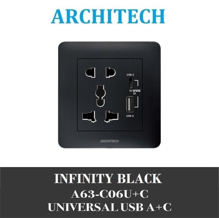 Gambar ARCHITECH INFINITY BLACK / SAKLAR USB / STOP KONTAK A63 NEW 2.3 - UNIVERSAL A+C dari ARCHITECH INDONESIA undefined Tokopedia