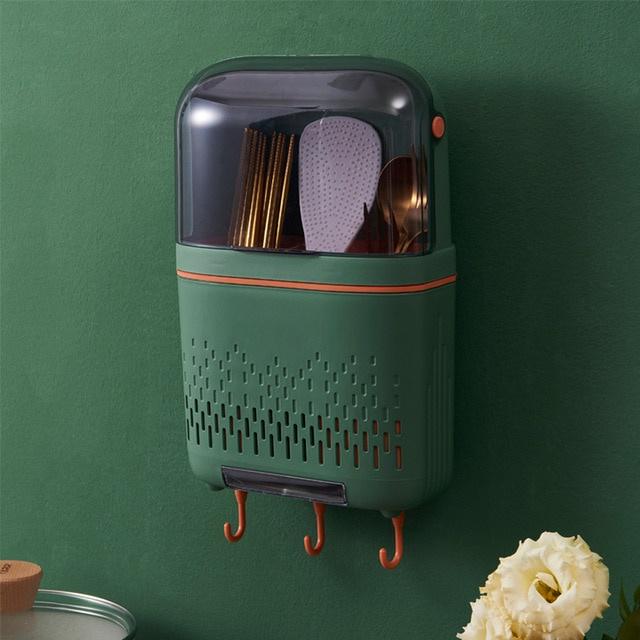 Gambar tempat sendok garpu tertutup gantung cutlery holder kitchen organizer - Green dari nititip undefined Tokopedia