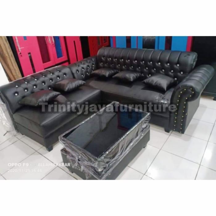 Gambar Sofa L Kancing Terlaris Meja Stenlis - Hitam dari Trinityjayafurniture undefined Tokopedia