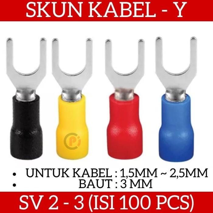 Gambar Isi 100 Pcs Skun Y Untuk Kabel 2.5mm Baut 3mm Terminal Tipe SV 2 - 3 - Biru dari Pi Toserba undefined Tokopedia