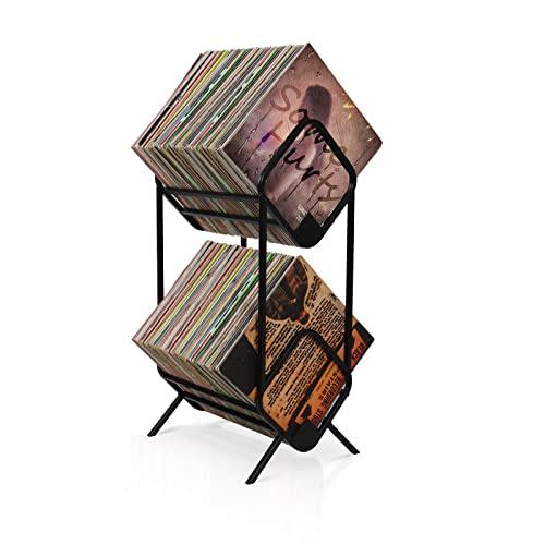 Promo 2-Tier Vinyl Record Storage Rack, Curved Black Metal Display ...