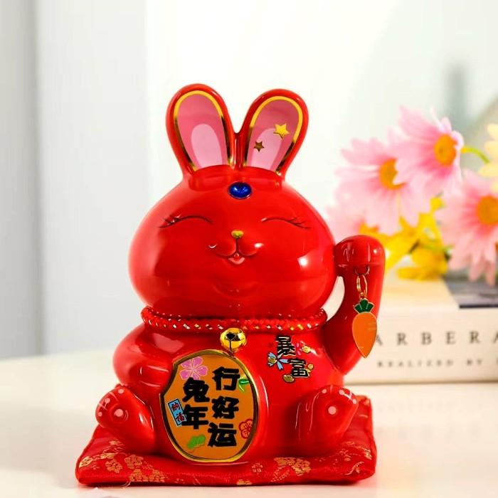 Gambar NEW Patung Keramik Celengan Kelinci Merah Tempat Permen Dekor Imlek - KK9005 RED BSR dari MadisonShop undefined Tokopedia