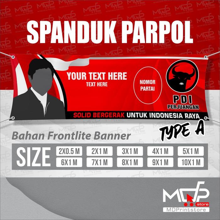 Gambar SPANDUK 3X1 BANNER PARTAI POLITIK KAMPANYE PEMILU PDIP MDPRINTSTORE - TYPE A dari MDPrintStore undefined Tokopedia