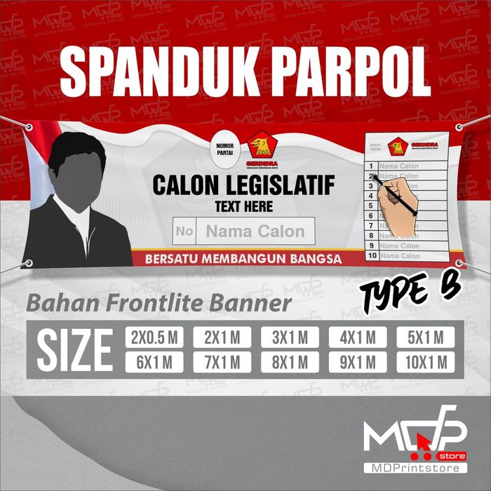Gambar SPANDUK 2X1 BANNER PARTAI POLITIK PEMILU GERINDRA MDPRINTSTORE - TYPE B dari MDPrintStore undefined Tokopedia