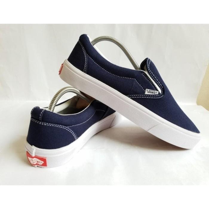 Jual Sepatu V@ns Slip On Sneakers Pria Wanita Navy Premium 37