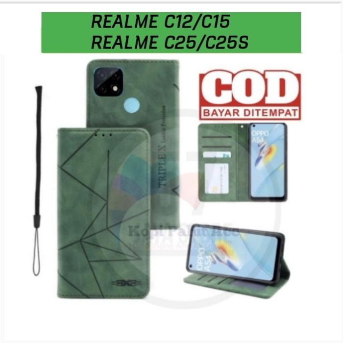 Gambar Realme C12 C15 C25 C25S Flip Cover Dompet Wallet Leather Case Magnet - Hijau, Realme C25/C25S dari Tripel x Part undefined Tokopedia