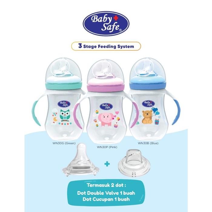 Gambar Baby Safe Botol Susu 3 Stage Feeding bottle WN30//Botol susu gagang - Wn30 Handle, Green Owl dari Bebekidz undefined Tokopedia