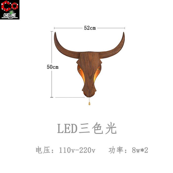 Gambar Lampu Dinding Kepala Banteng LED Bahan Kayu Cow Head Lamp Gaya Vintage - 3 Warna Cahaya dari ChelOne undefined Tokopedia