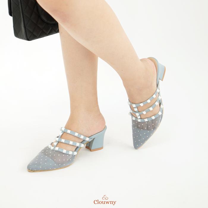 Gambar CLOUWNY - Sepatu Hak Tinggi Selene Lace Cone Heels Sepatu Kantor - Blue, 40 dari CLOUWNY undefined Tokopedia