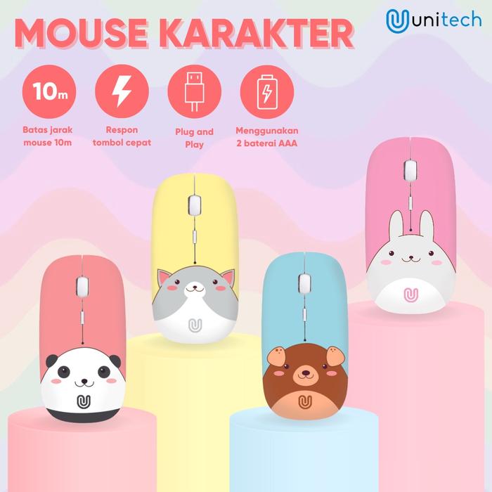 Gambar Wireless Mouse Slim Unitech M2 Cartoon USB Receiver Laptop + Mousepad - Panda dari Unitech Surabaya undefined Tokopedia