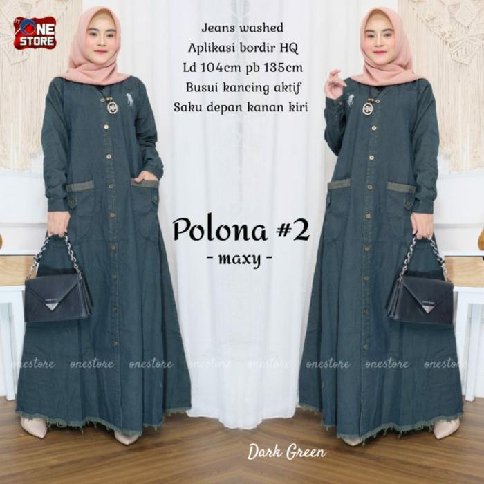 Gambar baju gamis jeans bordir polo denim wanita dewasa terbaru - Green, XL dari Rayka Home Dress undefined Tokopedia