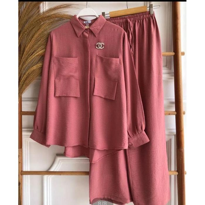 Gambar Talia Set Setelan Polos Wanita Kantong Dua Bahan Crinkel Terbaru One K dari New Distro store undefined Tokopedia