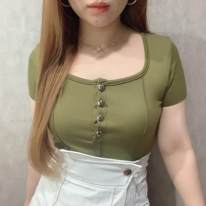 Gambar Love Button Crop Top | Atasan Wanita Korean Fashion - Olive dari Mygallery_01 undefined Tokopedia