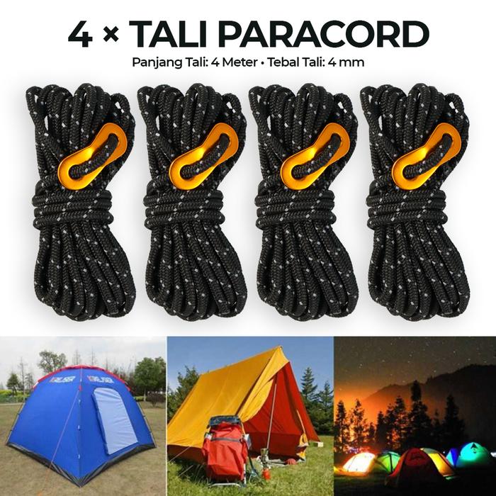 Gambar Tali Paracord Tali Tenda Climbing Rope 4 mm x 4 meter 4 Rol Camping Outdoor - Black dari Omjak.id undefined Tokopedia