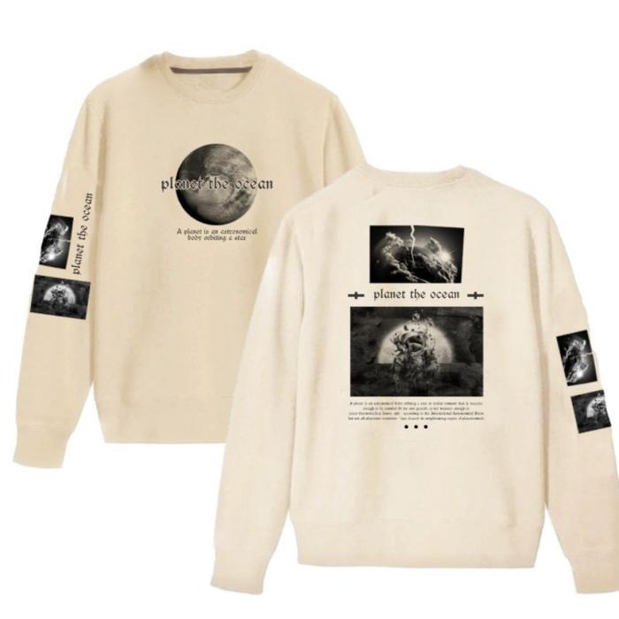 Jual Sweater Crewneck Pria Wanita Planet Moon Cream CN Distro