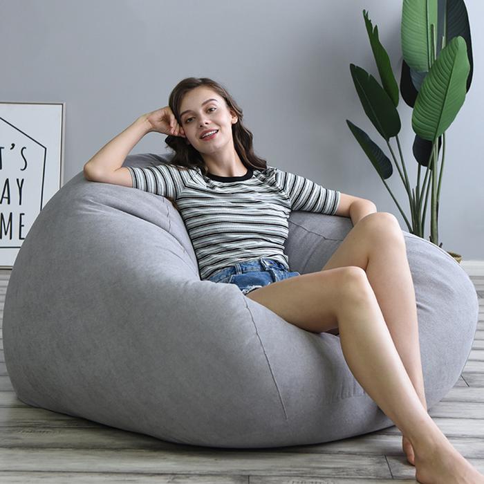 Jual Lazy Sofas Cover Chairs Linen Cloth Lounger Seat Bean Bag