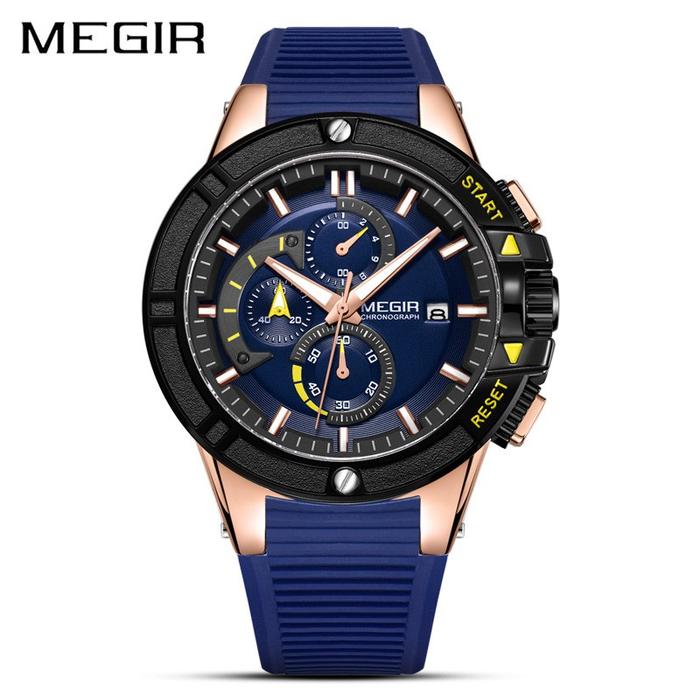 Gambar MEGIR 2095 Jam Tangan Pria Analog Chronograph Tali Rubber Original - Biru Rosegold dari MICKTRIBE.ID undefined Tokopedia