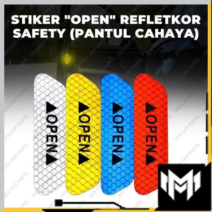 Gambar Sticker Reflector Pintu Mobil OPEN Car Reflective Stiker 1 set 4pcs - Biru dari MM STORE CAR PARTS undefined Tokopedia