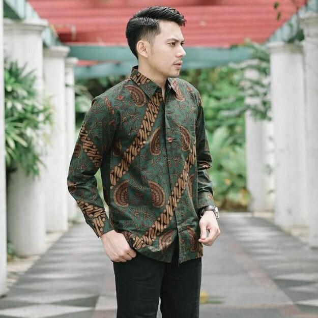 Gambar Batik Pria Lengan Panjang Bagus Warna Hijau Botol Seragam Modern - Hijau, XXXL dari galeriibun undefined Tokopedia