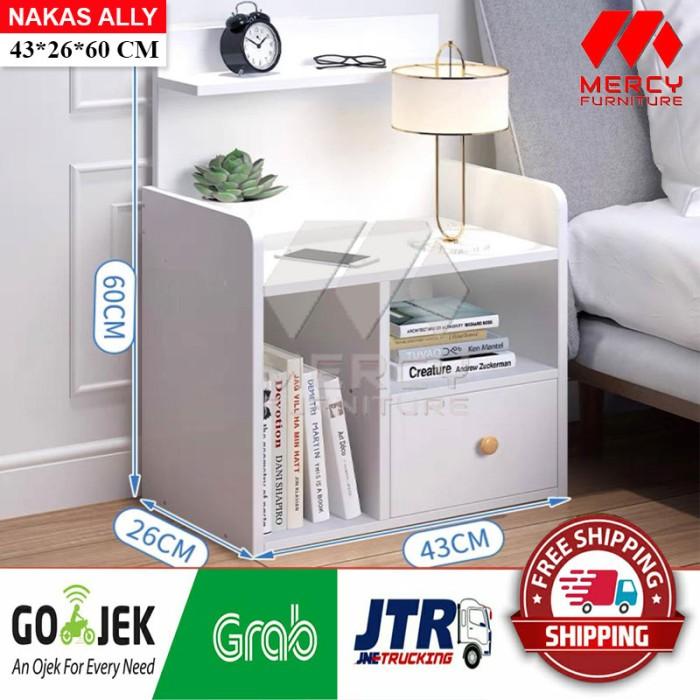 Gambar ALLY Meja Nakas Jumbo Meja Samping Kamar Tidur Minimalis uk 40x60 - Putih dari Mercy Furniture undefined Tokopedia