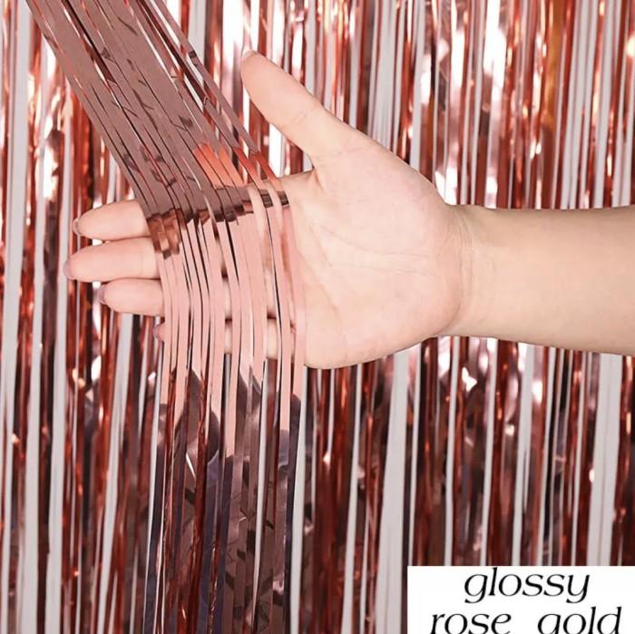 Gambar Tirai Foil Rumbai / Curtain Selinger Foil / Backdrop Foil - Rosegold dari Dunia balon party undefined Tokopedia