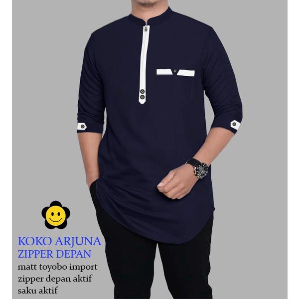 Gambar Baju Koko Qurta Pria Baju Koko Pria 3/4 Kurta Pria Jumbo Adem XXXL - Navy, S dari Mahendra Infotech Store undefined Tokopedia