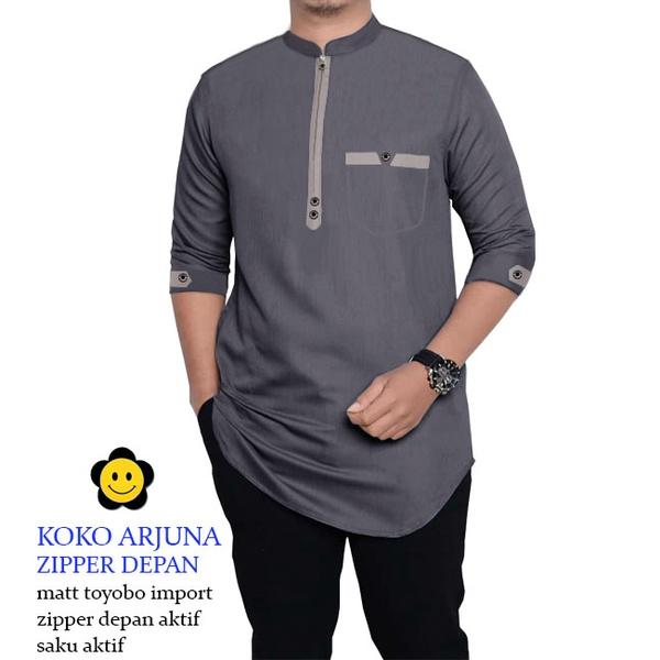 Gambar Baju Koko Qurta Pria Baju Koko Pria 3/4 Kurta Pria Jumbo Adem XXXL - Abu Tua, XXL dari Mahendra Infotech Store undefined Tokopedia