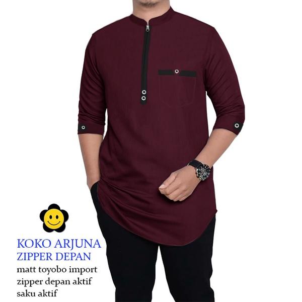 Gambar Baju Koko Qurta Pria Baju Koko Pria 3/4 Kurta Pria Jumbo Adem XXXL - Marun, S dari Mahendra Infotech Store undefined Tokopedia