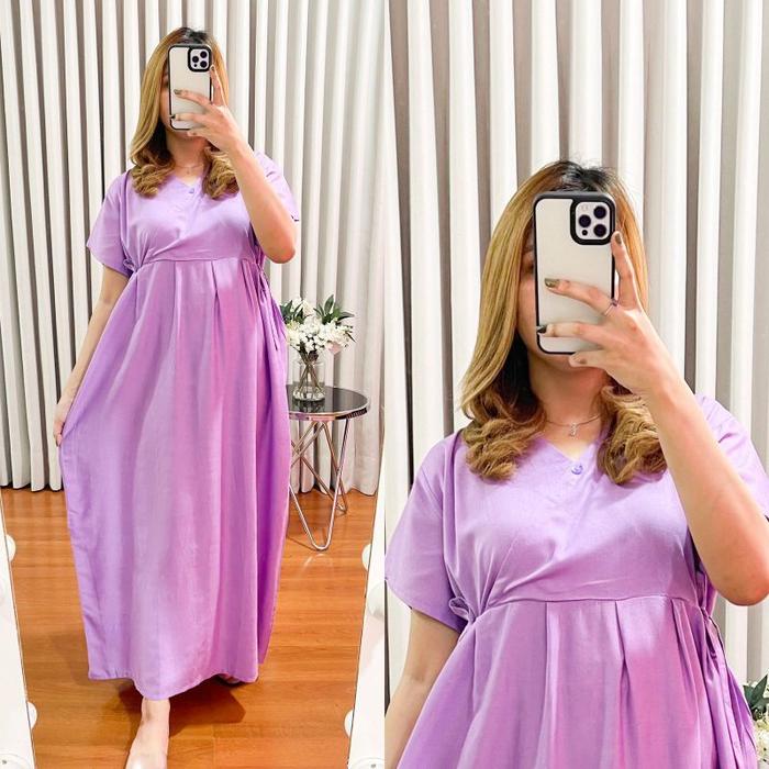 Gambar DASTER DRESS KIMONO KANCING BUSUI PANJANG RAYON PREMIUM LONG - Polos Lilac dari PEHH PIYAMA undefined Tokopedia