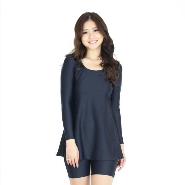 Gambar Lasona Baju Renang Rok Wanita Tangan Panjang TRDP-C2438J-L4 - Black Black, 2XL dari LasonaIndonesia undefined Tokopedia
