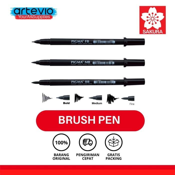 Gambar Drawing Pen / Brush Pen / Line Art Brush Pen / Sakura Pigma Brush Pen - MEDIUM BLACK dari ARTEVIO ID official undefined Tokopedia