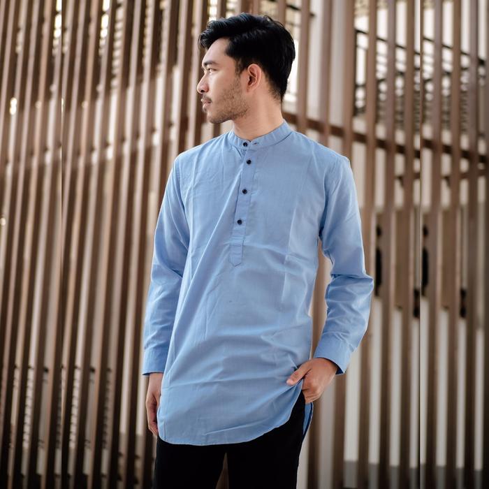 Gambar Baju Koko Kurta Pria Lengan Panjang Hitam Black Big Size Jumbo WARNA - Biru Muda, M dari Jefry Salaam undefined Tokopedia