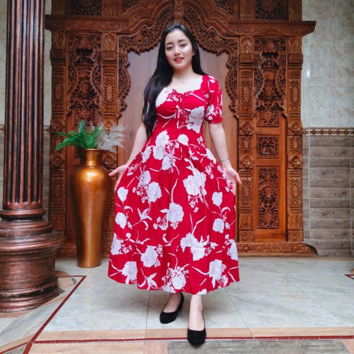 Gambar Dress Cassandra Serut Candy Chamomile Rayon Super Premium - Merah Candy dari Habibi Bali undefined Tokopedia