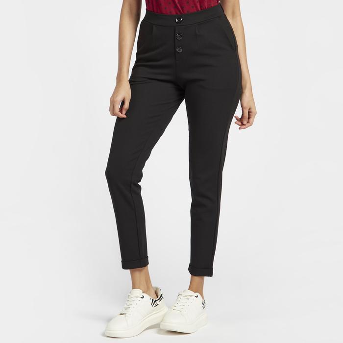 Gambar Max Fashion Solid Mid-Rise Crepe Pants with Button Closure - Black, SZAP-S dari Max Fashions Indonesia undefined Tokopedia