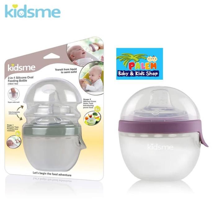 Gambar KIDSME 2IN1 SILICONE OVAL FEEDING BOTTLE SET 150ML 160507 - HIJAU dari Palem Baby and Kids Shop undefined Tokopedia