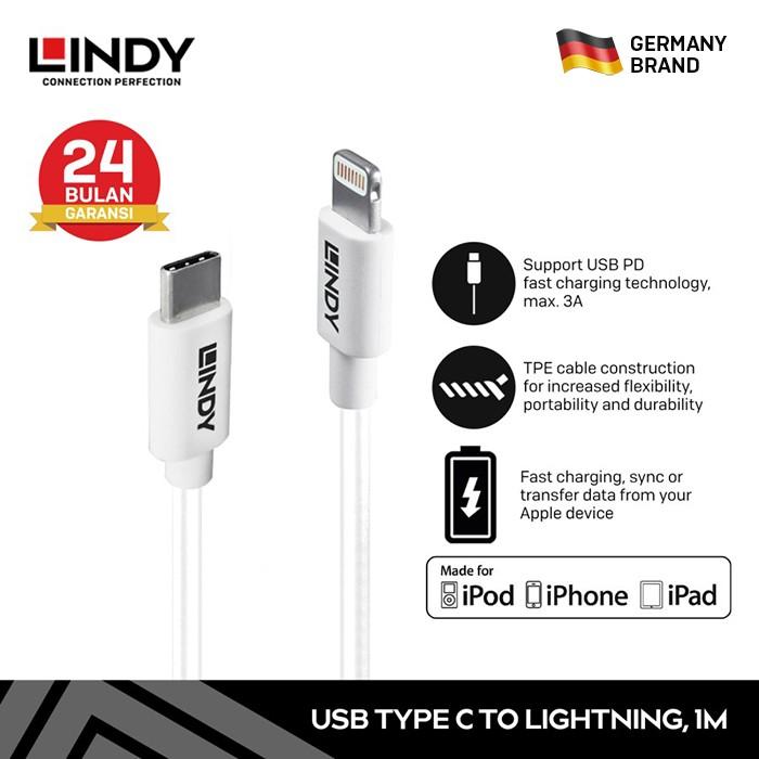 Jual LINDY 92027 1M Kabel USB Type C to Lightning MFi Apple iPhone