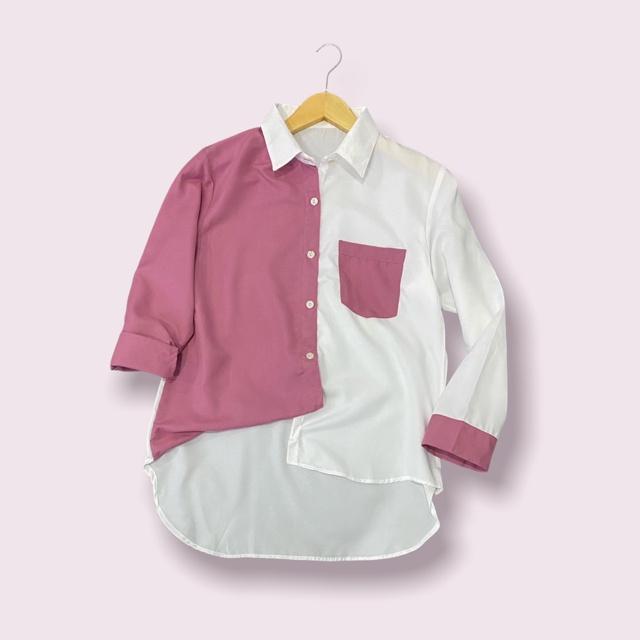 Gambar Kemeja Wanita Casual Kombinasi Blouse Atasan Kasual Korean Style - Soft Pink, Allsize dari zahira.shops undefined Tokopedia