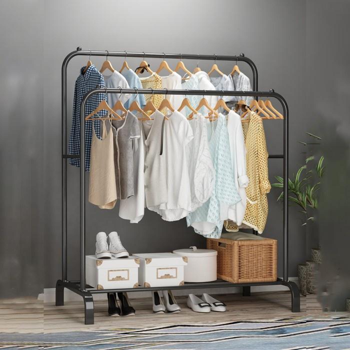 Gambar Rak Baju Model Gawang Double Standing Hanger Besi Gantungan Pakaian - Hitam dari Groovy_Shop undefined Tokopedia