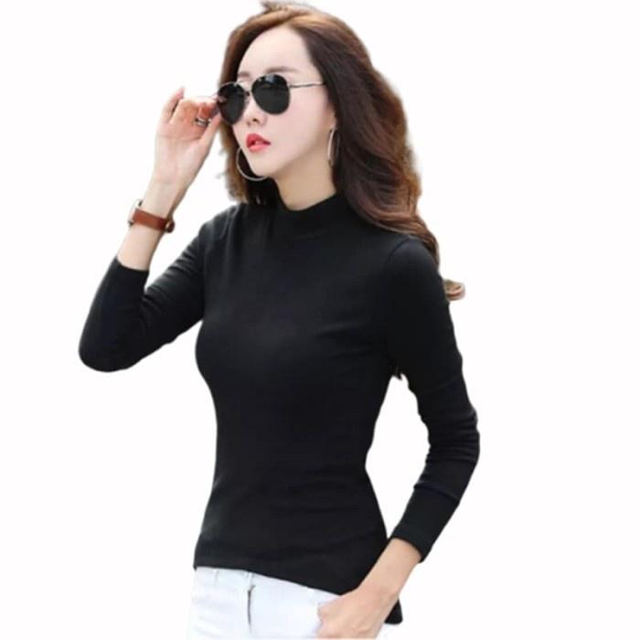 Gambar Kaos Turtle Neck Wanita Lengan Panjang Polos Model Body Fit Gaya Korea - Navy dari 8FA Store undefined Tokopedia